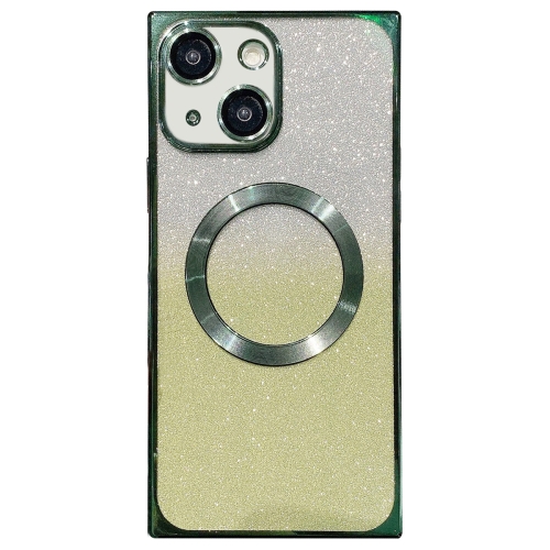 

For iPhone 13 Square Gradient Magsafe Electroplating TPU Phone Case(Green)