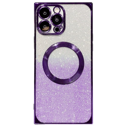 

For iPhone 12 Pro Max Square Gradient Magsafe Electroplating TPU Phone Case(Purple)