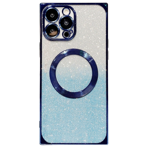 

For iPhone 12 Pro Max Square Gradient Magsafe Electroplating TPU Phone Case(Blue)