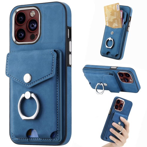 

For iPhone 15 Pro Max Electroplating Skin-feel Leather Ring Card Wallet Phone Case(Blue)