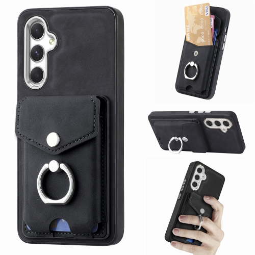 

For Samsung Galaxy A34 5G Electroplating Skin-feel Leather Ring Card Wallet Phone Case(Black)