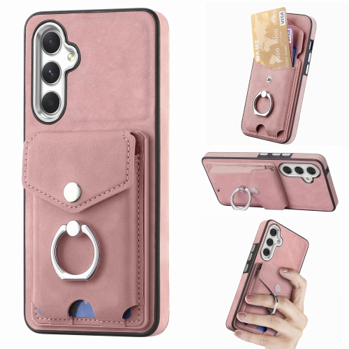 

For Samsung Galaxy A34 5G Electroplating Skin-feel Leather Ring Card Wallet Phone Case(Pink)