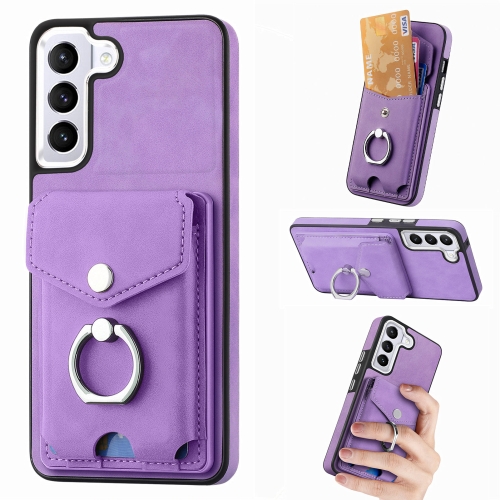 

For Samsung Galaxy S22+ 5G Electroplating Skin-feel Leather Ring Card Wallet Phone Case(Purple)