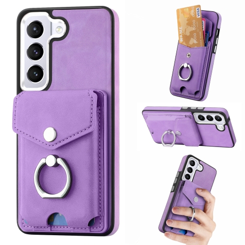 

For Samsung Galaxy S22 5G Electroplating Skin-feel Leather Ring Card Wallet Phone Case(Purple)
