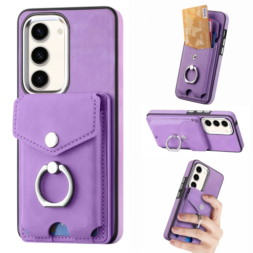 

For Samsung Galaxy S23 5G Electroplating Skin-feel Leather Ring Card Wallet Phone Case(Purple)