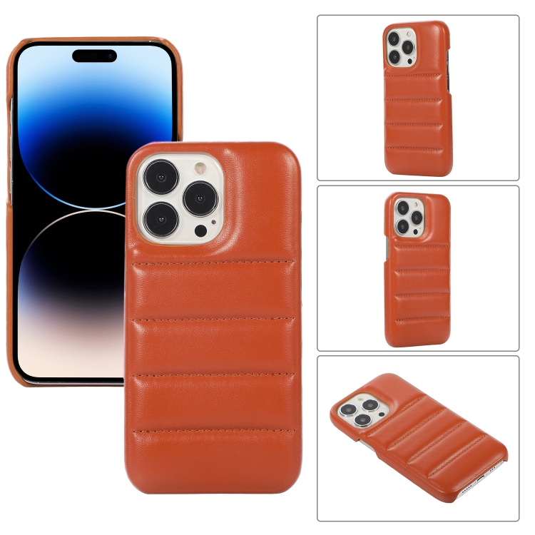 

For iPhone 15 Pro Max Down Jacket Airbag Shockproof Phone Case(Brown)