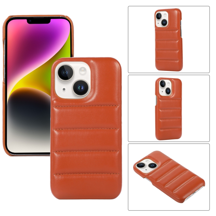 

For iPhone 15 Down Jacket Airbag Shockproof Phone Case(Brown)