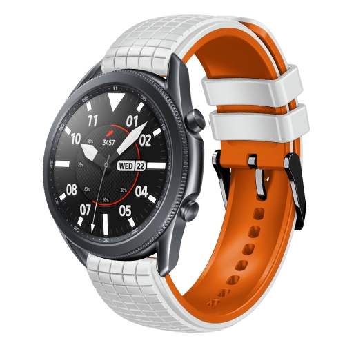 

For Samsung Galaxy Watch3 45mm 22mm Mesh Two Color Silicone Watch Band(White Orange)