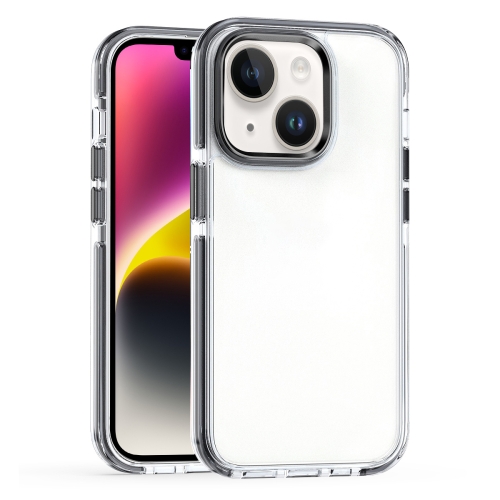

For iPhone 15 Two-color TPU Transparent PC Shockproof Phone Case(Black)