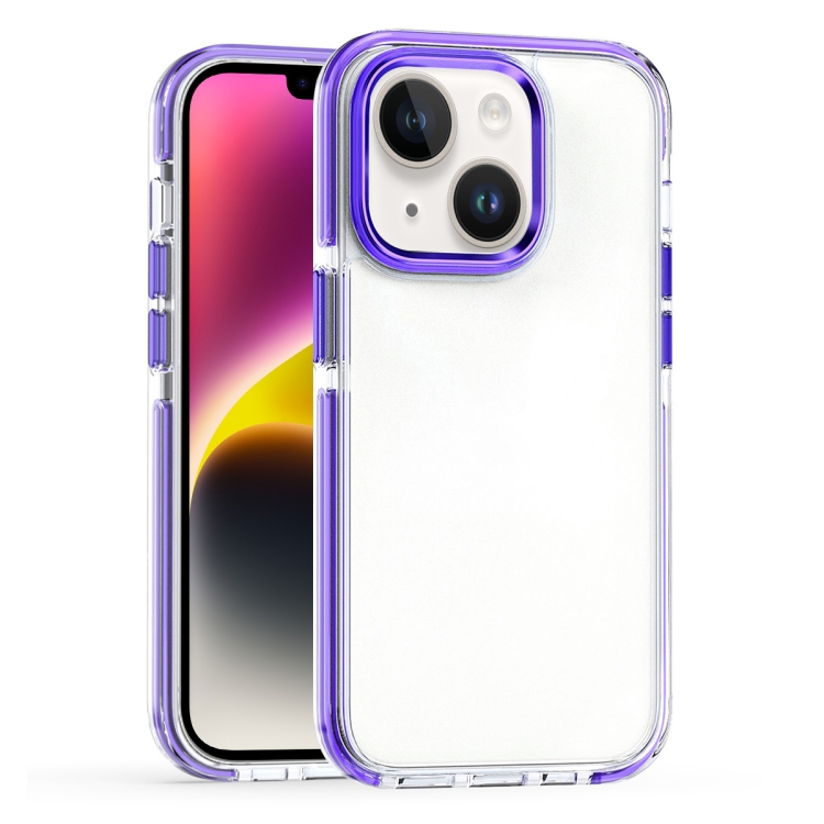 

For iPhone 15 Two-color TPU Transparent PC Shockproof Phone Case(Purple)