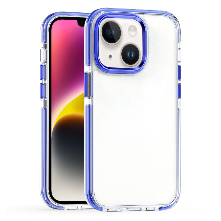 

For iPhone 15 Plus Two-color TPU Transparent PC Shockproof Phone Case(Blue)