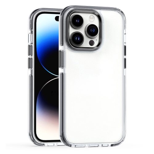 

For iPhone 15 Pro Two-color TPU Transparent PC Shockproof Phone Case(Black)