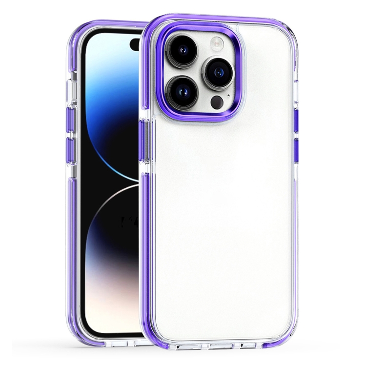 

For iPhone 15 Pro Max Two-color TPU Transparent PC Shockproof Phone Case(Purple)