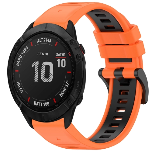 Para Garmin Fenix 6X Pro Sports Correa de reloj de silicona de liberación  rápida de dos colores (naranja + negro)