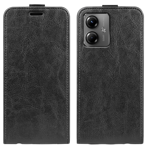 

For Motorola Moto G14 R64 Texture Single Vertical Flip Leather Phone Case(Black)