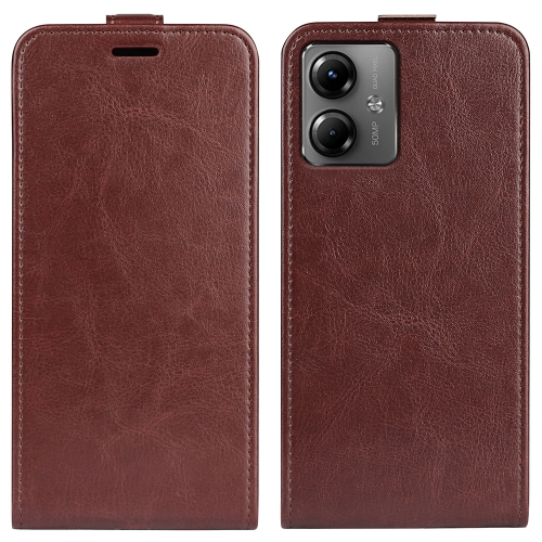 

For Motorola Moto G14 R64 Texture Single Vertical Flip Leather Phone Case(Brown)