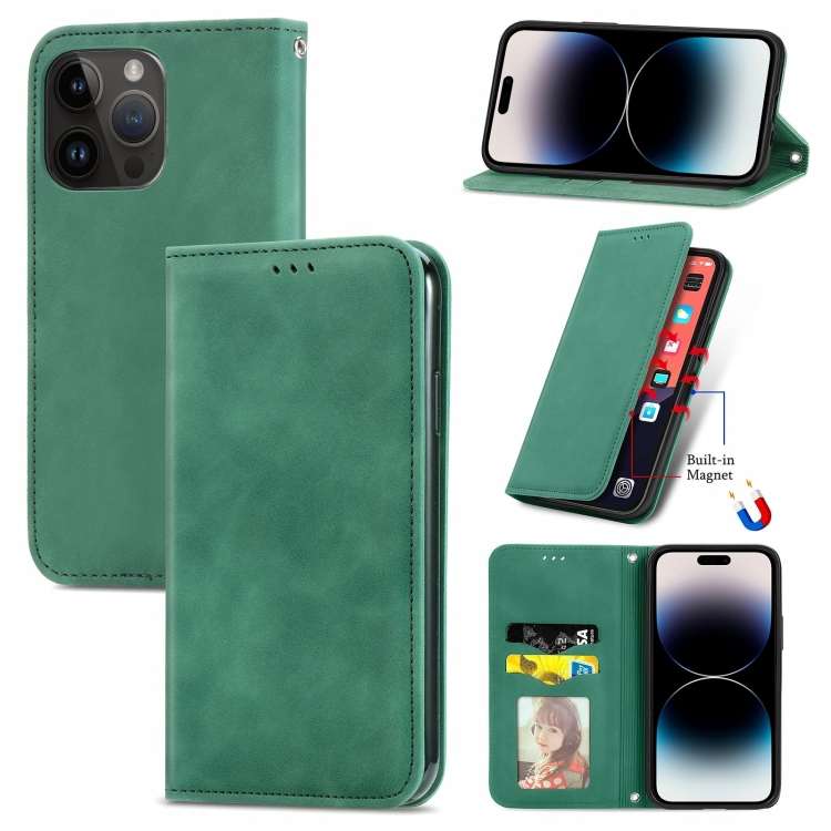 

For iPhone 15 Pro Retro Skin Feel Magnetic Flip Leather Phone Case(Green)