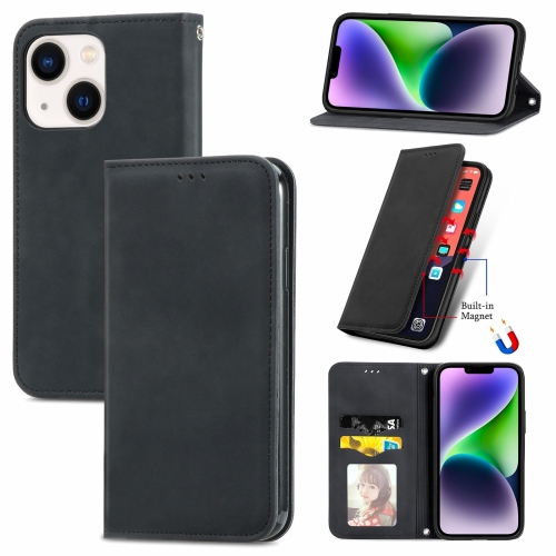 For  iPhone 15 Plus Retro Skin Feel Magnetic Flip Leather Phone Case(Black) storage box foldable pu leather organizer bucket for cell phone stationery glasses jewelry key cosmetic small objects holder