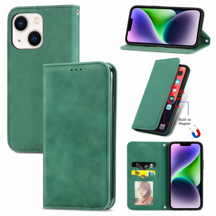 

For iPhone 15 Plus Retro Skin Feel Magnetic Flip Leather Phone Case(Green)