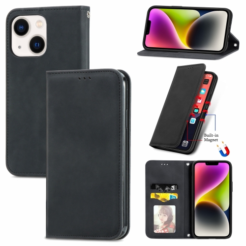 

For iPhone 14 Retro Skin Feel Magnetic Flip Leather Phone Case(Black)