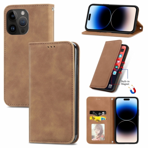 

For iPhone 14 Pro Retro Skin Feel Magnetic Flip Leather Phone Case(Brown)