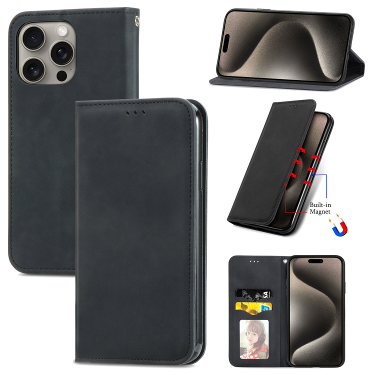 

For iPhone 16 Pro Retro Skin Feel Magnetic Flip Leather Phone Case(Black)