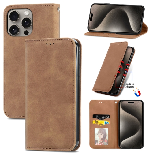 

For iPhone 16 Pro Retro Skin Feel Magnetic Flip Leather Phone Case(Brown)