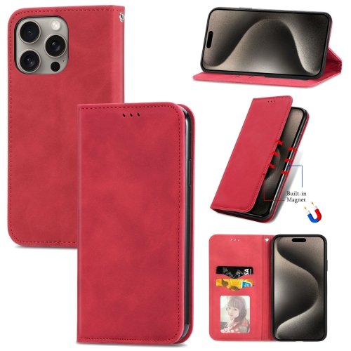 

For iPhone 16 Pro Retro Skin Feel Magnetic Flip Leather Phone Case(Red)