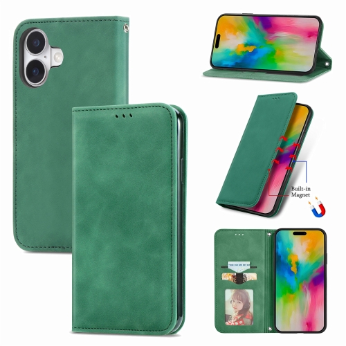 

For iPhone 16 Plus Retro Skin Feel Magnetic Flip Leather Phone Case(Green)