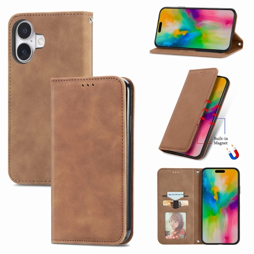 

For iPhone 16 Retro Skin Feel Magnetic Flip Leather Phone Case(Brown)