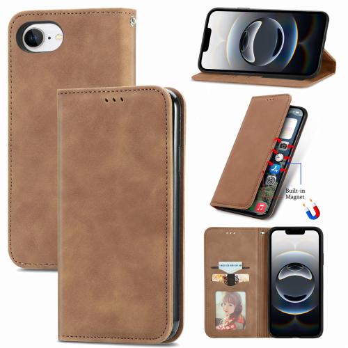 

For iPhone 16e Retro Skin Feel Magnetic Flip Leather Phone Case(Brown)