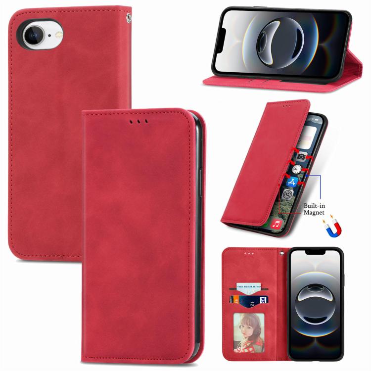 

For iPhone 16e Retro Skin Feel Magnetic Flip Leather Phone Case(Red)