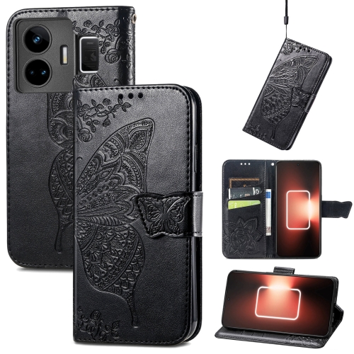 

For Realme GT Neo 5 Butterfly Love Flower Embossed Leather Phone Case(Black)
