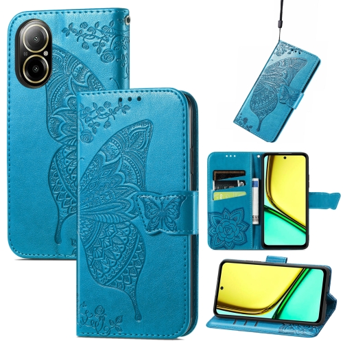 

For Realme C67 4G Butterfly Love Flower Embossed Leather Phone Case(Blue)