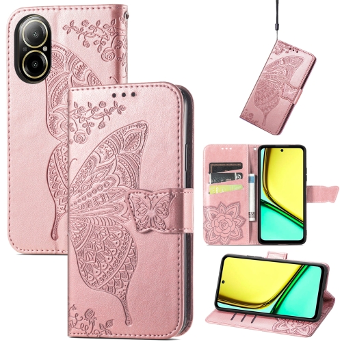 

For Realme C67 4G Butterfly Love Flower Embossed Leather Phone Case(Rose Gold)