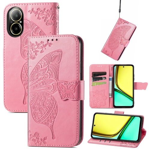 

For Realme C67 4G Butterfly Love Flower Embossed Leather Phone Case(Pink)