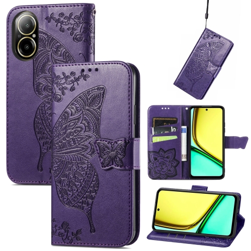 

For Realme C67 4G Butterfly Love Flower Embossed Leather Phone Case(Dark Purple)