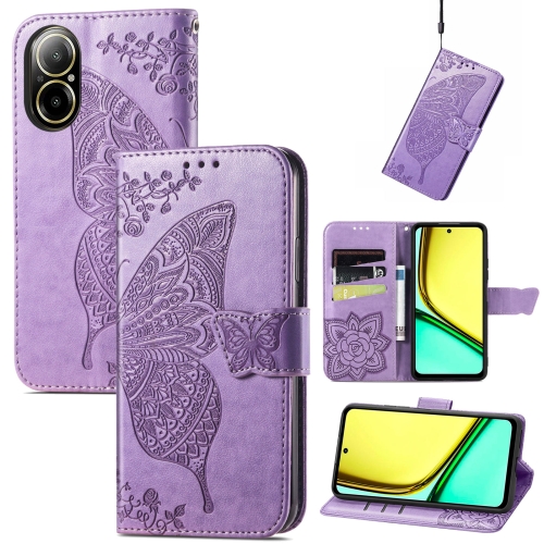 

For Realme C67 4G Butterfly Love Flower Embossed Leather Phone Case(Light Purple)