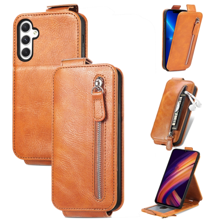 

For Samsung Galaxy A25 5G Zipper Wallet Vertical Flip Leather Phone Case(Brown)