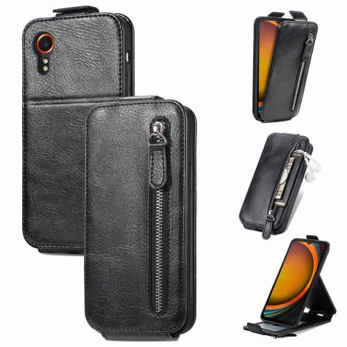 

For Samsung Galaxy Xcover 7 Zipper Wallet Vertical Flip Leather Phone Case(Black)