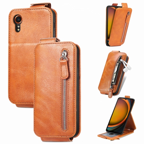 

For Samsung Galaxy Xcover 7 Zipper Wallet Vertical Flip Leather Phone Case(Brown)