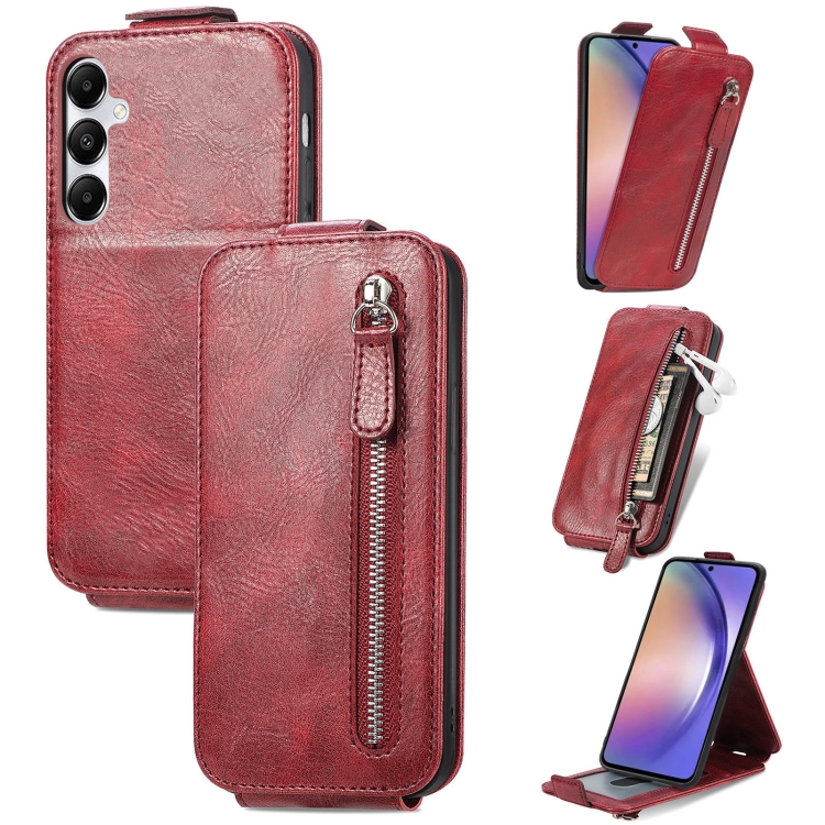 

For Samsung Galaxy A55 5G Zipper Wallet Vertical Flip Leather Phone Case(Red)