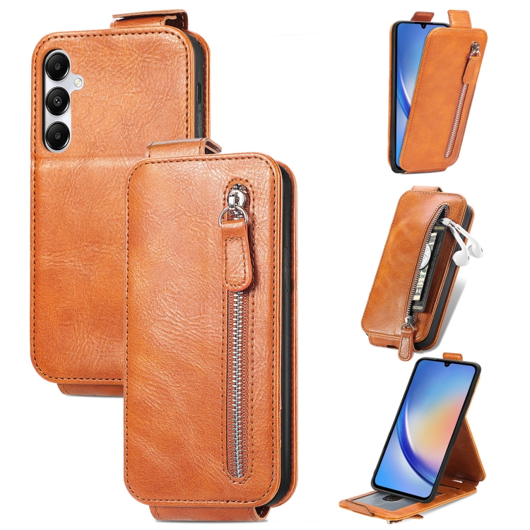 

For Samsung Galaxy A35 5G Zipper Wallet Vertical Flip Leather Phone Case(Brown)