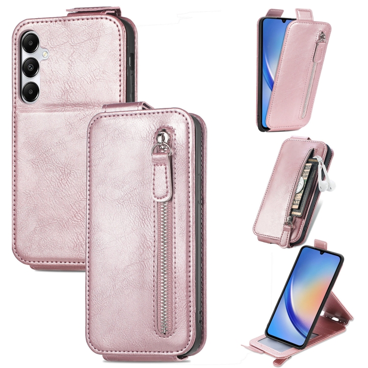 

For Samsung Galaxy A35 5G Zipper Wallet Vertical Flip Leather Phone Case(Pink)