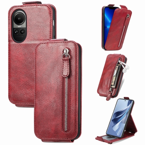 

For OPPO Reno10 Global / Reno10 Pro Global Zipper Wallet Vertical Flip Leather Phone Case(Red)