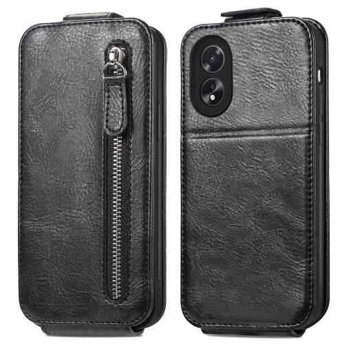 

For OPPO A38 Zipper Wallet Vertical Flip Leather Phone Case(Black)