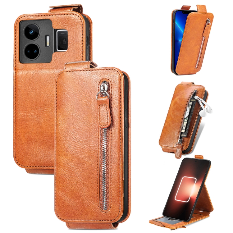 

For Realme GT Neo 5 Zipper Wallet Vertical Flip Leather Phone Case(Brown)