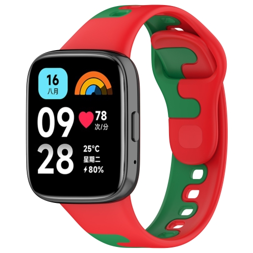 For Redmi Watch 3 Active Stitching Two Color Silicone Watch Band(Red Green)
