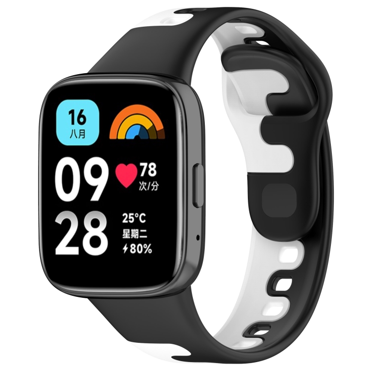 

For Redmi Watch 3 Active Stitching Two Color Silicone Watch Band(Black White)