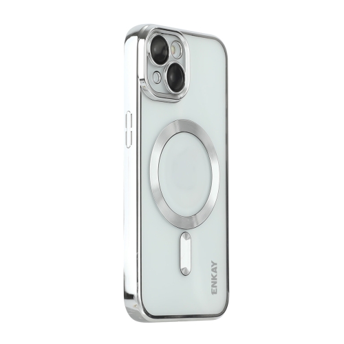 

For iPhone 15 Plus ENKAY Hat-Prince Magsafe Electroplated TPU Clear Shockproof Phone Case(Silver)